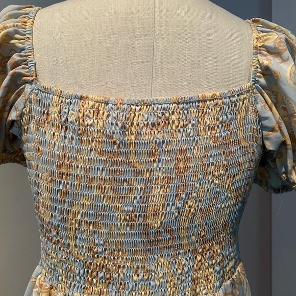 Dizzy Lizzy paisley empire waist A line midi dress tie front and puff sleeves L - Picture 6 of 12